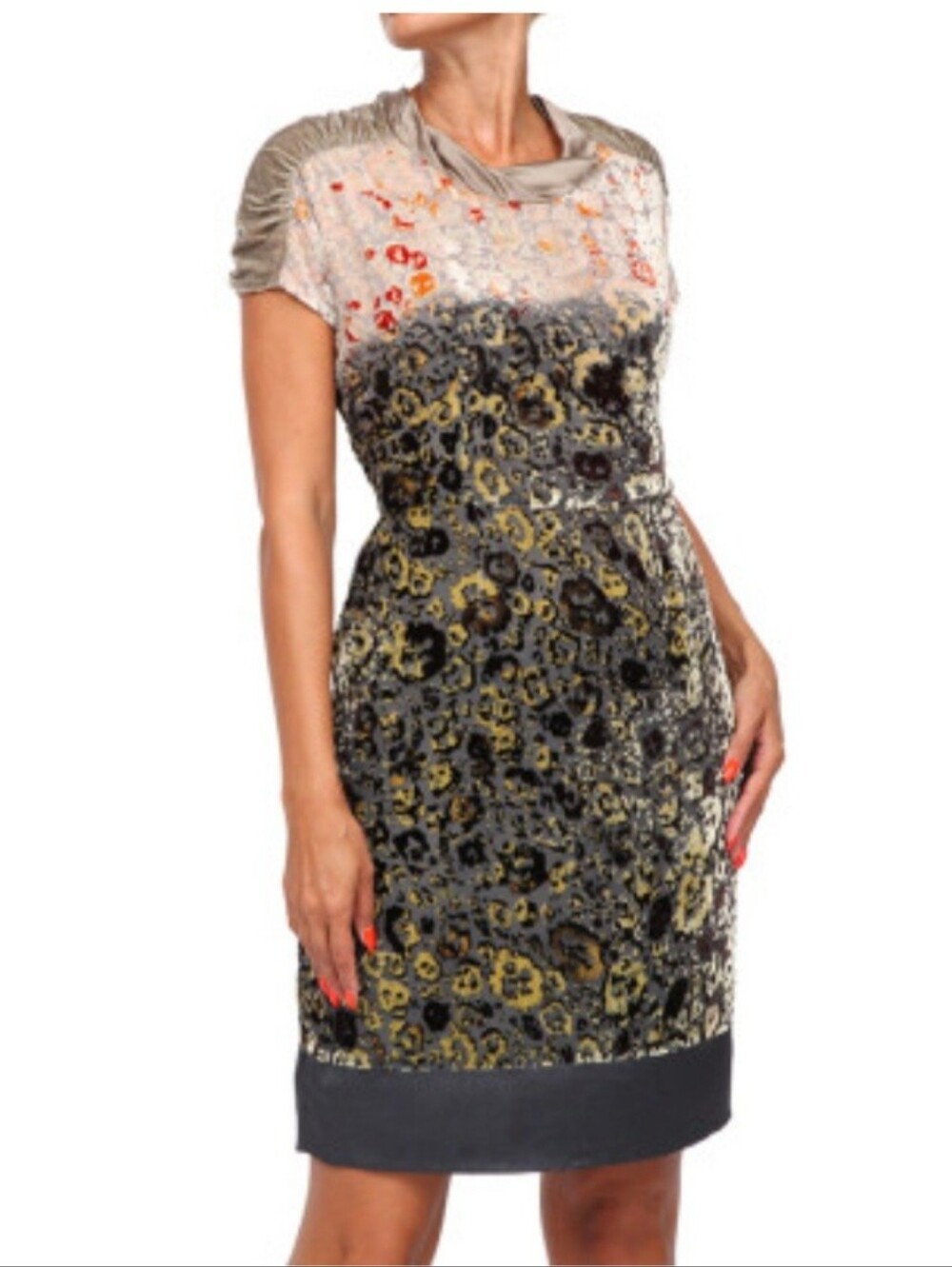 ETRO Italy Silk Blend Velvet Sleeve Dress IT 46 US 10 Floral Leopard Print